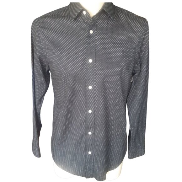 Old Navy SZ S Cotton Slim Fit Black with White Polka Dots Men's Button Up Shirt - Picture 2 of 12